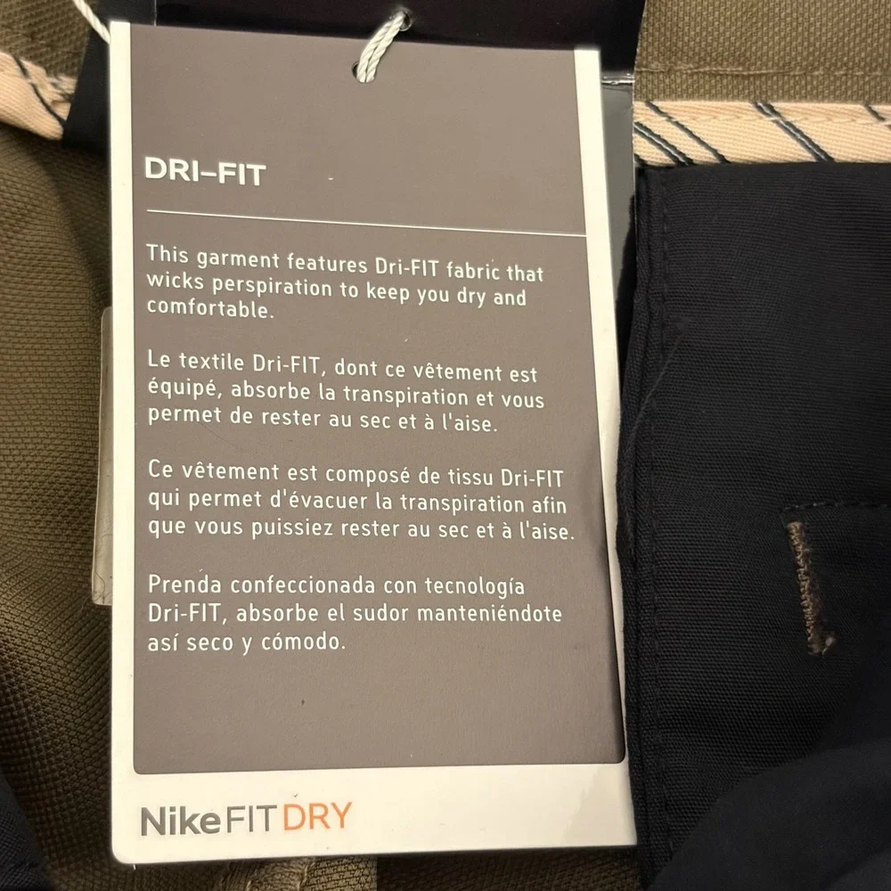 Nike Golf Fit Dry Pleated Cuffed Pants Mens 33x32 Brown Khaki Trousers NEW